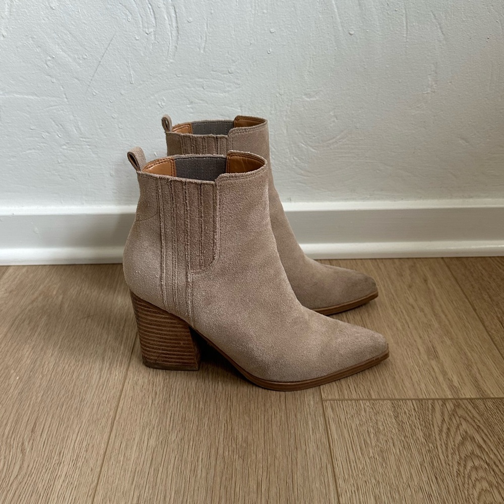 Marc Fisher Taupe Suede Heeled Bootie